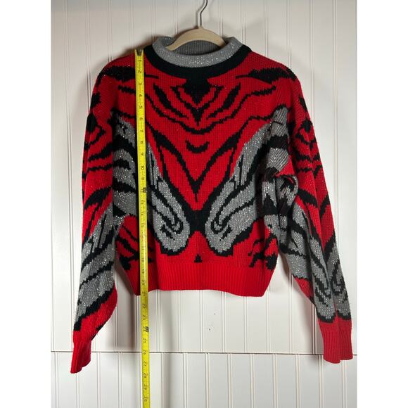 Vintage DEB 80's Zebra women Sweater grey red silver size Long - Picture 4 of 8